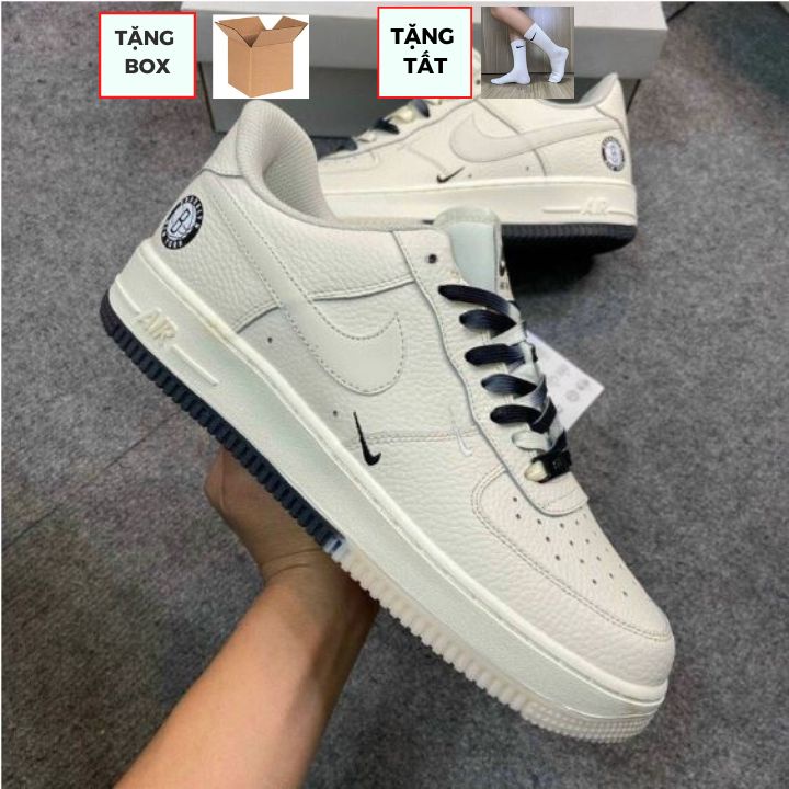 Giày_nike Air Force 1 trắng sữa Brooklyn Sail Black phản quang, Giày nike_AF1 Âm Dương đế 2 màu bản chuẩn Full Box Bill