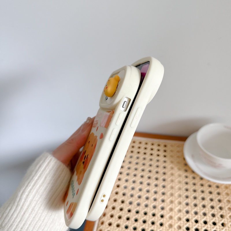 Ốp Điện Thoại Dày Chống Sốc Có Nắp Trượt Bảo Vệ Camera In Hình Gấu Dâu Tây Dễ Thương Cho iPhone 11 12 Pro Max X XS XR XSMAX