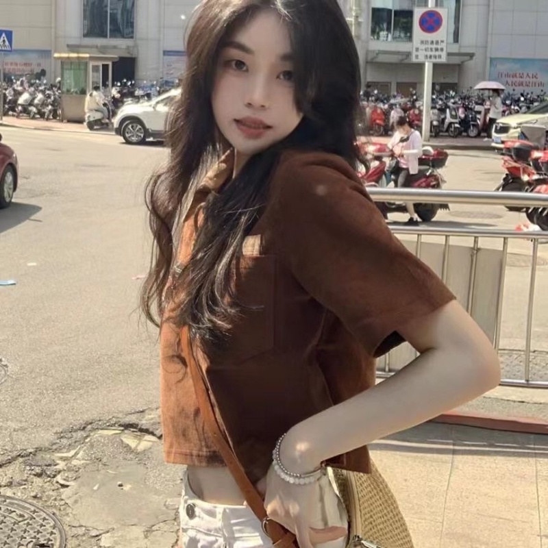 Áo thun NZN tay ngắn cổ polo cột dây thời trang vintage dành cho nữ