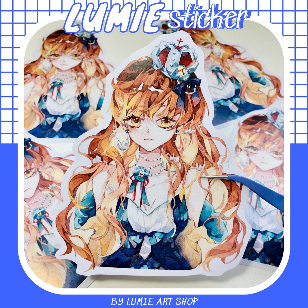 Sticker nhân vật minh hoạ màu nước kích cỡ a6-a7