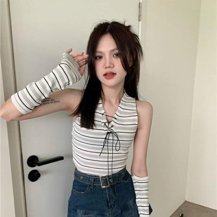 IELGY  Thiết Kế Của Phụ Nữ sense niche Tay Áo Sọc Trên