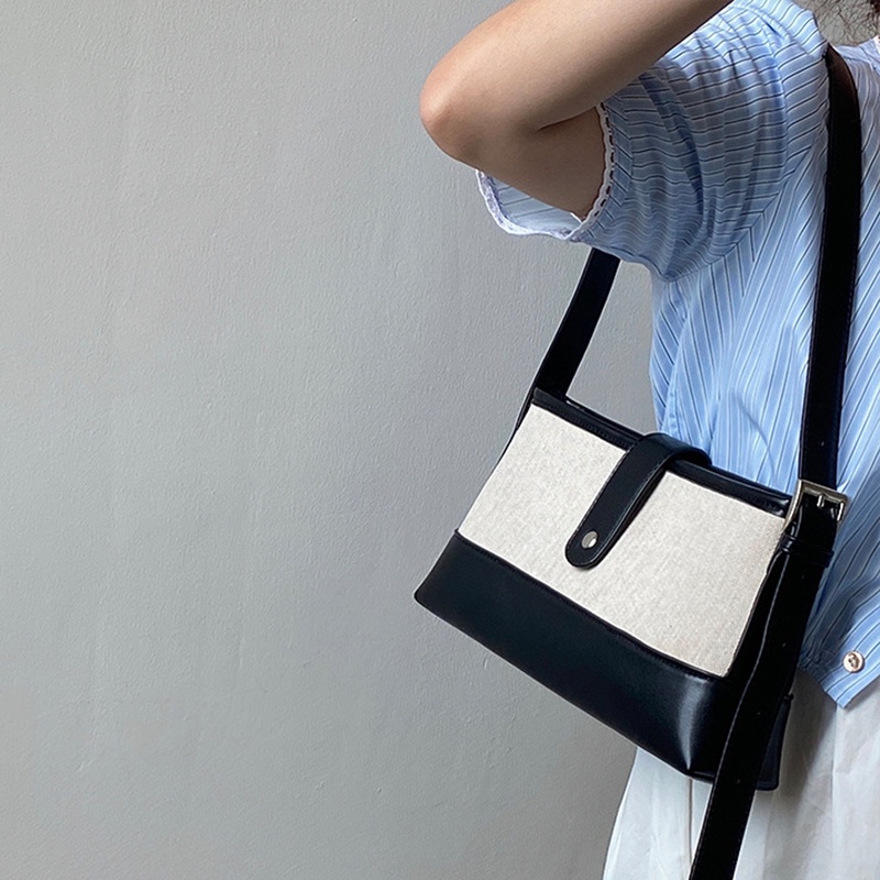 Túi Xách canvas Ghép Màu Sắc Tương Phản Phong Cách Hàn Quốc Cho Nữ