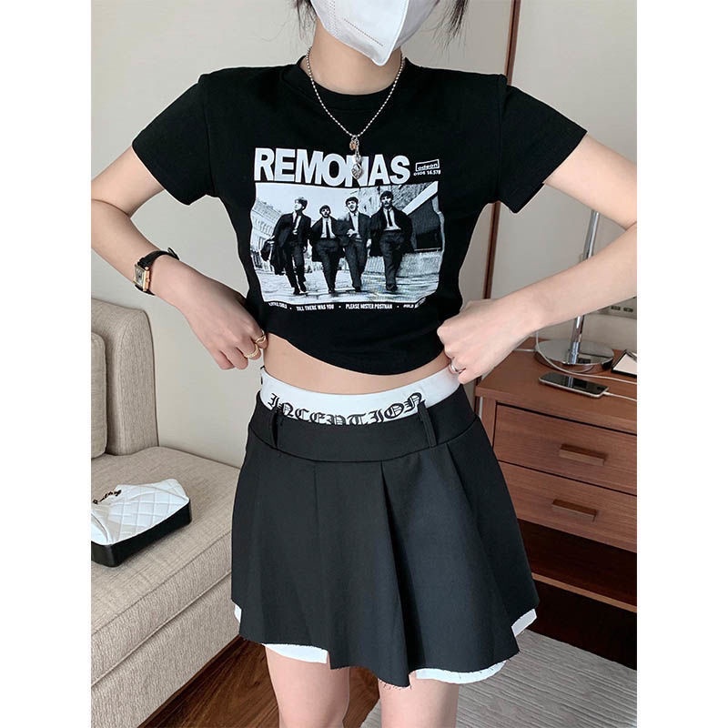 Áo Thun COZOKC Tay Ngắn Hở Rốn In Họa Tiết Thời Trang