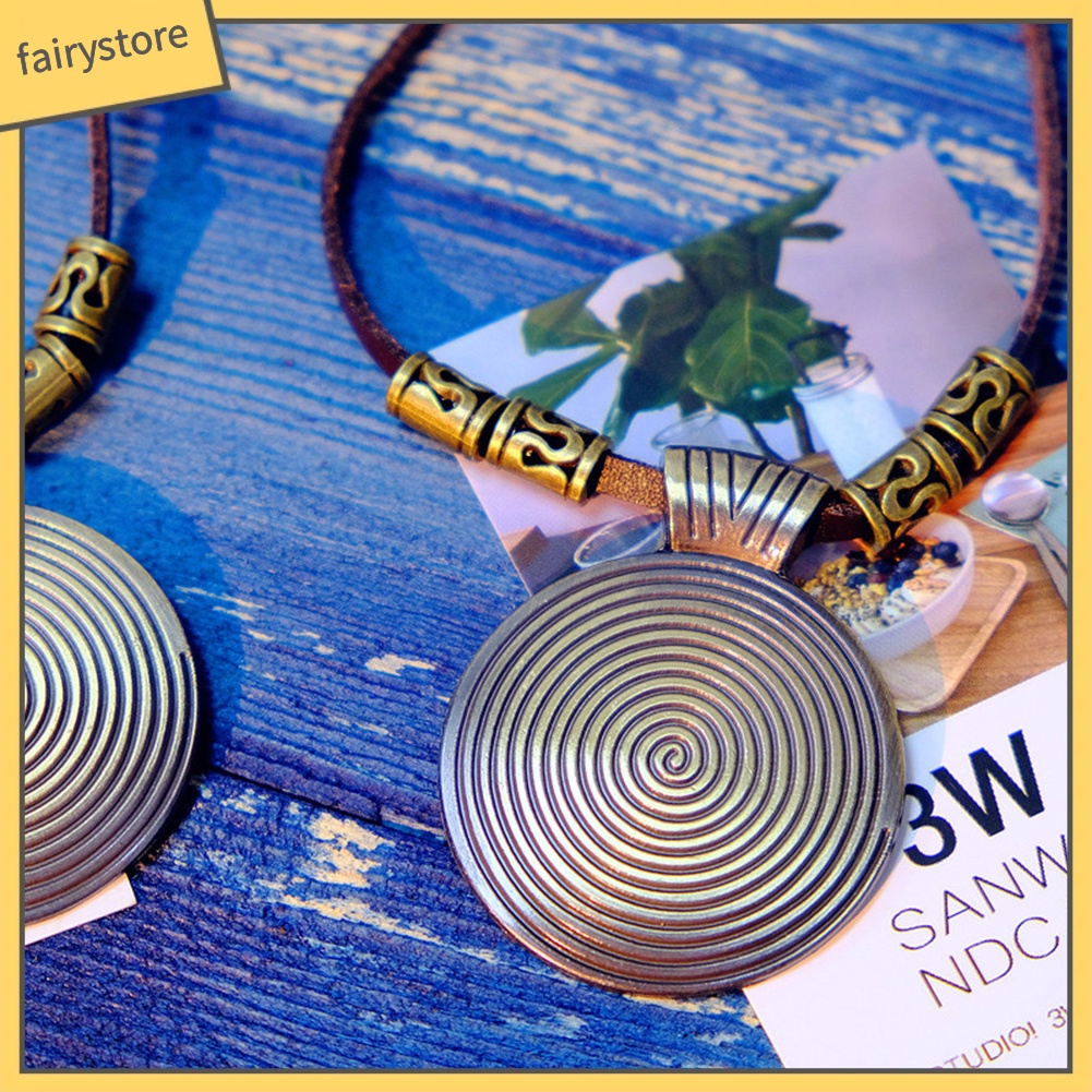 Vòng cổ Giả Da Mặt Tròn Hình Đĩa Tròn Xoắn Ốc Phong Cách Vintage Cổ Điển Dành Cho Nữ [Fairy1]