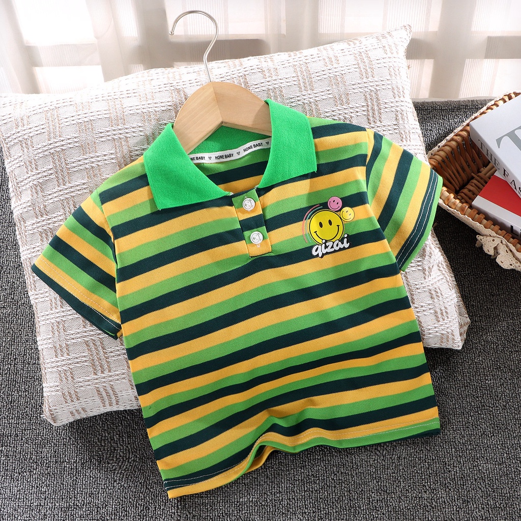 90-140cm Trẻ Em Nguyên Chất Cotton Áo Thun Bé Trai Áo polo Đẹp Trai Cổ Áo Sọc Top Bé Trai Áo Thun Tay Ngắn