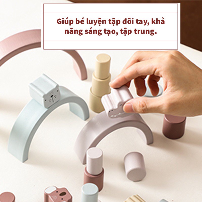 Đồ chơi xếp hình khối gỗ thăng bằng dạng vòm rèn luyện khéo léo, khả năng quan sát cho bé, gỗ tự nhiên ko xước an toàn
