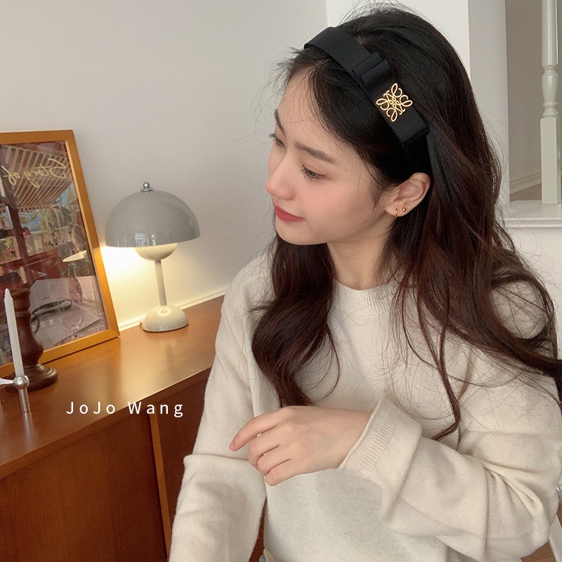 Băng Đô Cài Tóc Đính Nơ Màu Đen Thiết Kế Đơn Giản Cho Nữ