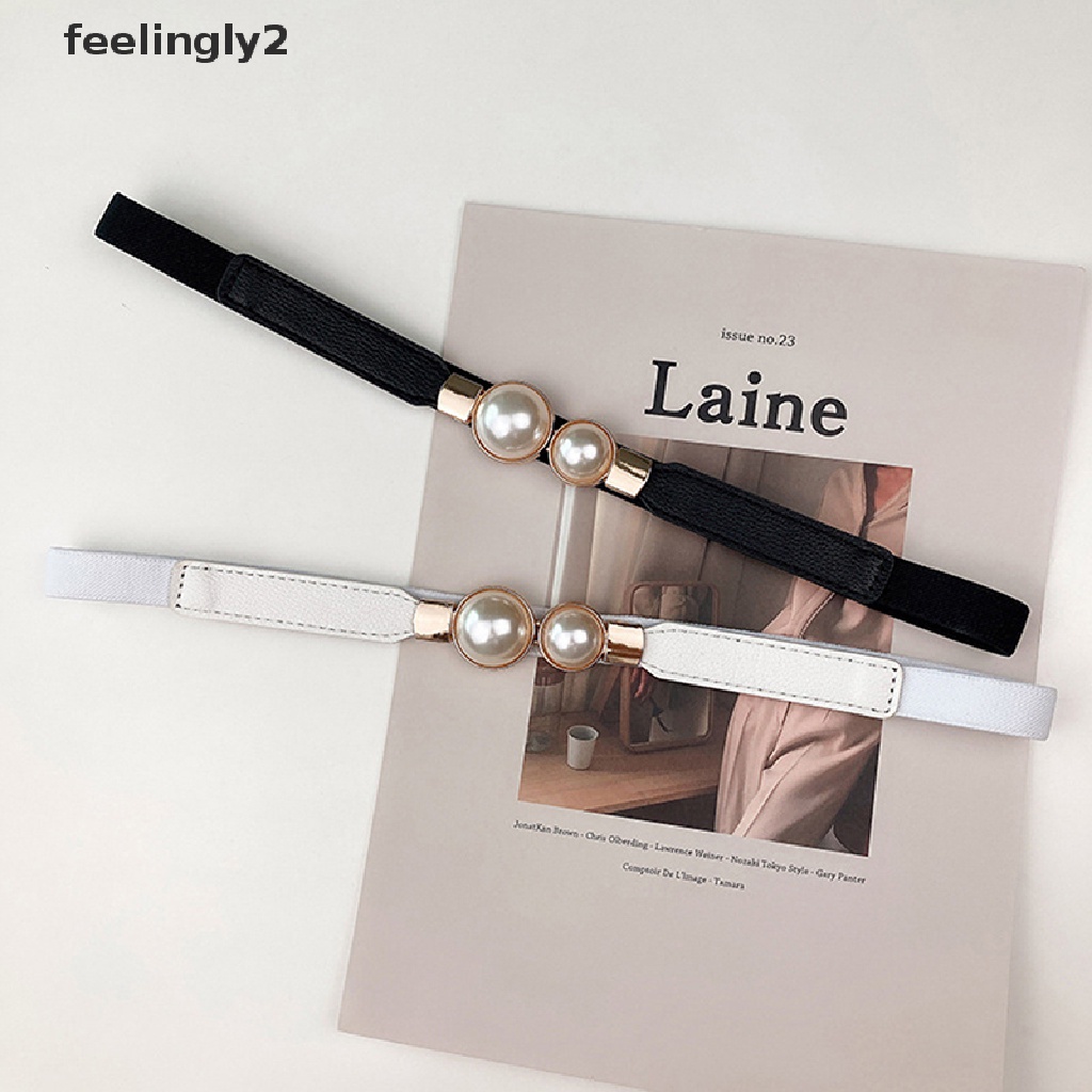 Thắt Lưng Da PU Màu Trắng / Đen Đính Hạt Ngọc Trai Thời Trang Cho Nữ