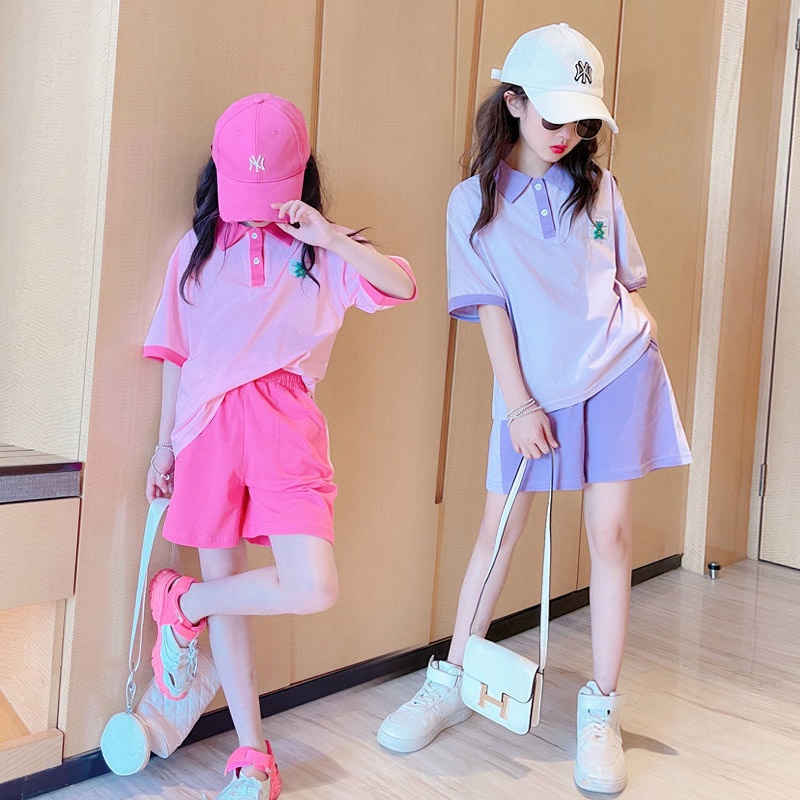 Bộ Áo Thun POLO Ngắn Tay + Quần short Thể Thao Thiết Kế Ngọt Ngào Phong Cách Hàn Quốc Cho Nữ