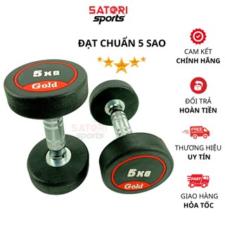 Tạ tay lõi sắt bọc cao su cao cấp 5kg gold jodan , tạ đơn 5kg tập gym tại nhà , tập squat nam nữ - satori sport
