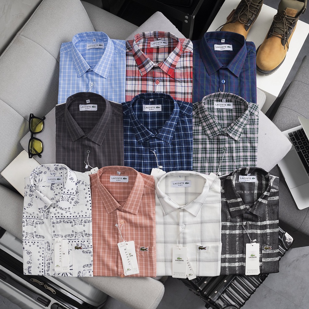 Sơ mi nam ngắn tay LC cam kẻ caro đẹp dễ mix đồ, vải oxford cao cấp, ít nhăn, giá rẻ - Đẳng cấp phái mạnh