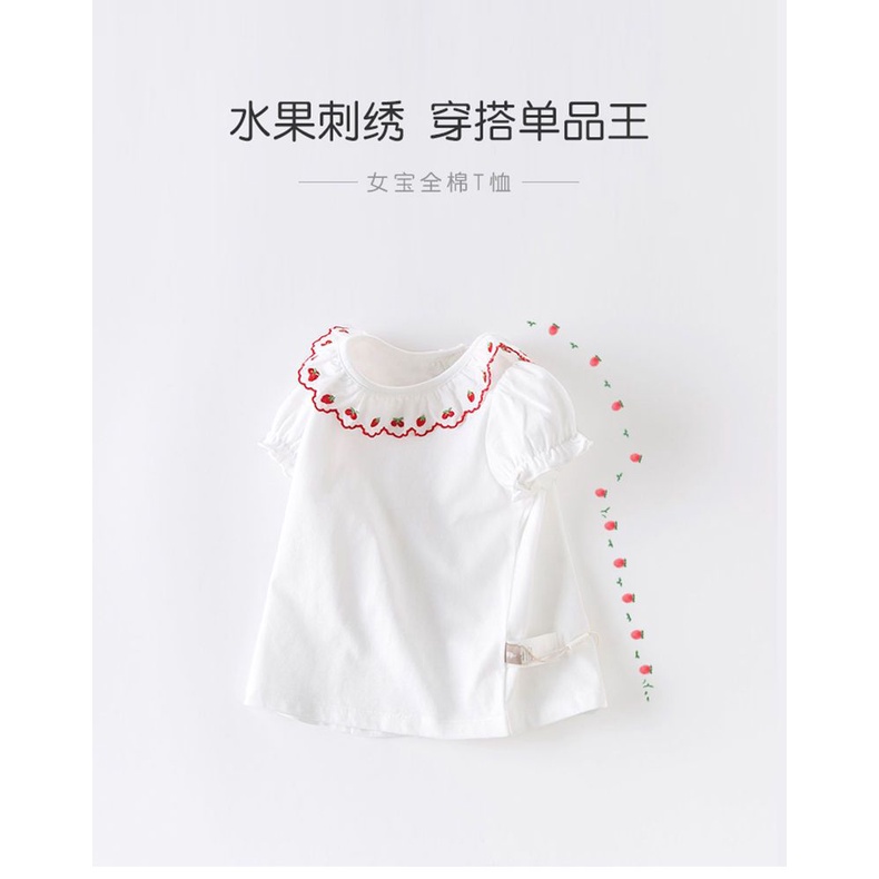 Áo Thun Bé Gái Tay Ngắn In Hình Quả Dâu Dễ Thương Phong Cách Hàn Quốc 2023