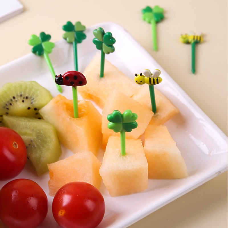 Set 8 / 12 Nĩa Ăn Trái Cây Tráng Miệng Hình Chiếc Lá / Chú Ong Hoạt Hình Dễ Thương