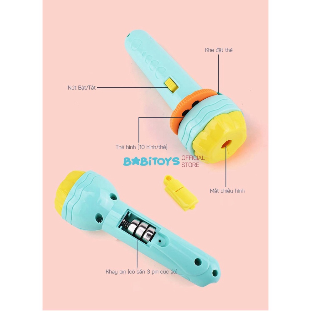 Đèn pin chiếu hình full 80 hình  động vật, giao thông, trái cây, đèn pin chiếu bóng nhiều chủ đề cho bé có hộp