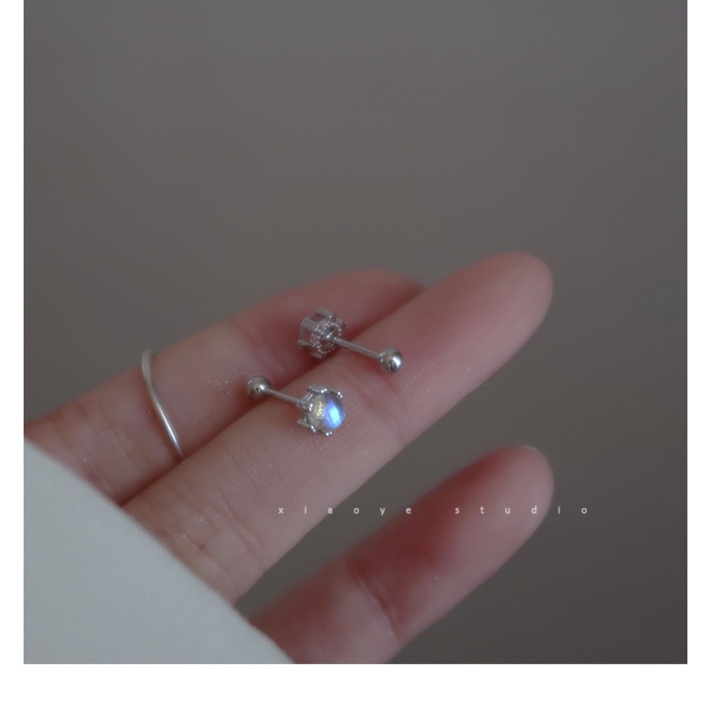 Bông Tai Bạc 925 Hình Mặt Trăng Đính Đá Không Gây Dị Ứng Thời Trang Cho Nữ