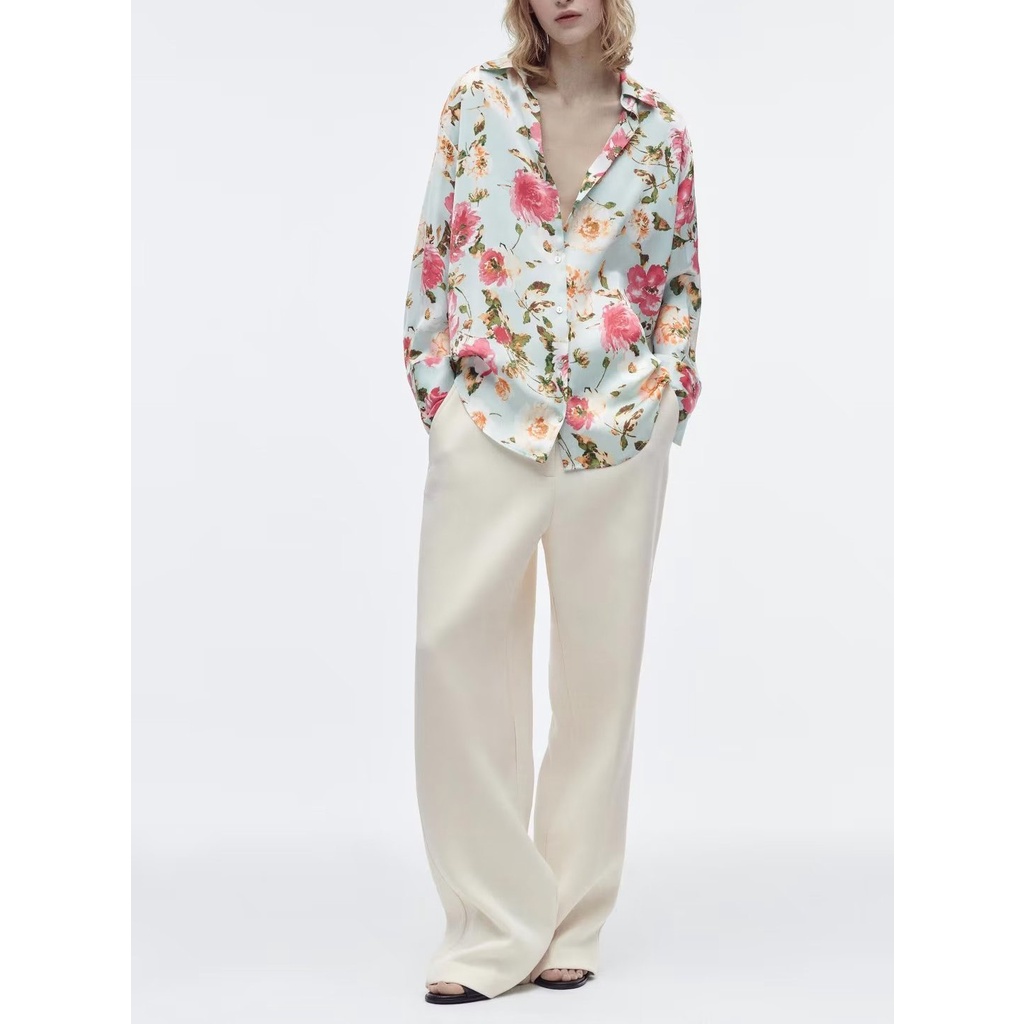 Áo Sơ Mi ZARA Vải satin In Hoa Thời Trang Mùa Xuân 7969235