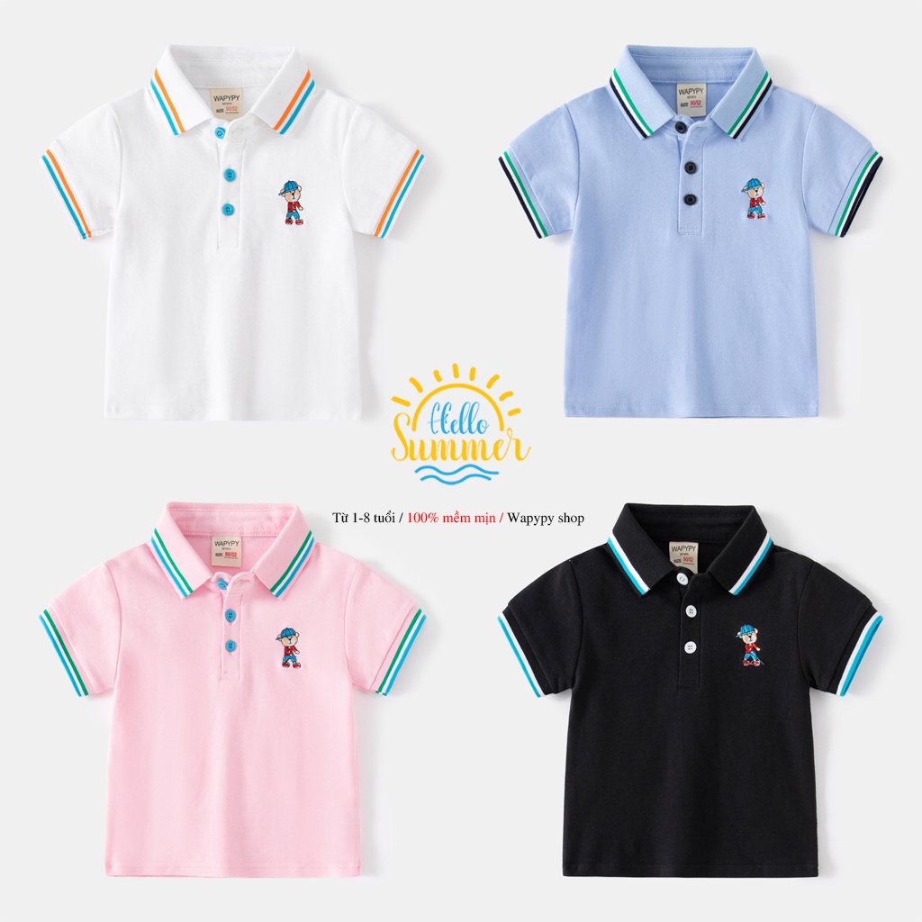 Áo Polo bé trai WAPYPY áo thun có cổ cho bé thêu họa tiết đáng yêu mẫu mới
