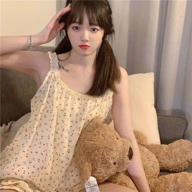 Bộ Đồ Ngủ Ngắn Hai Dây Mỏng Phong Cách Mới Mùa Hè Ngọt Ngào Cho Nữ