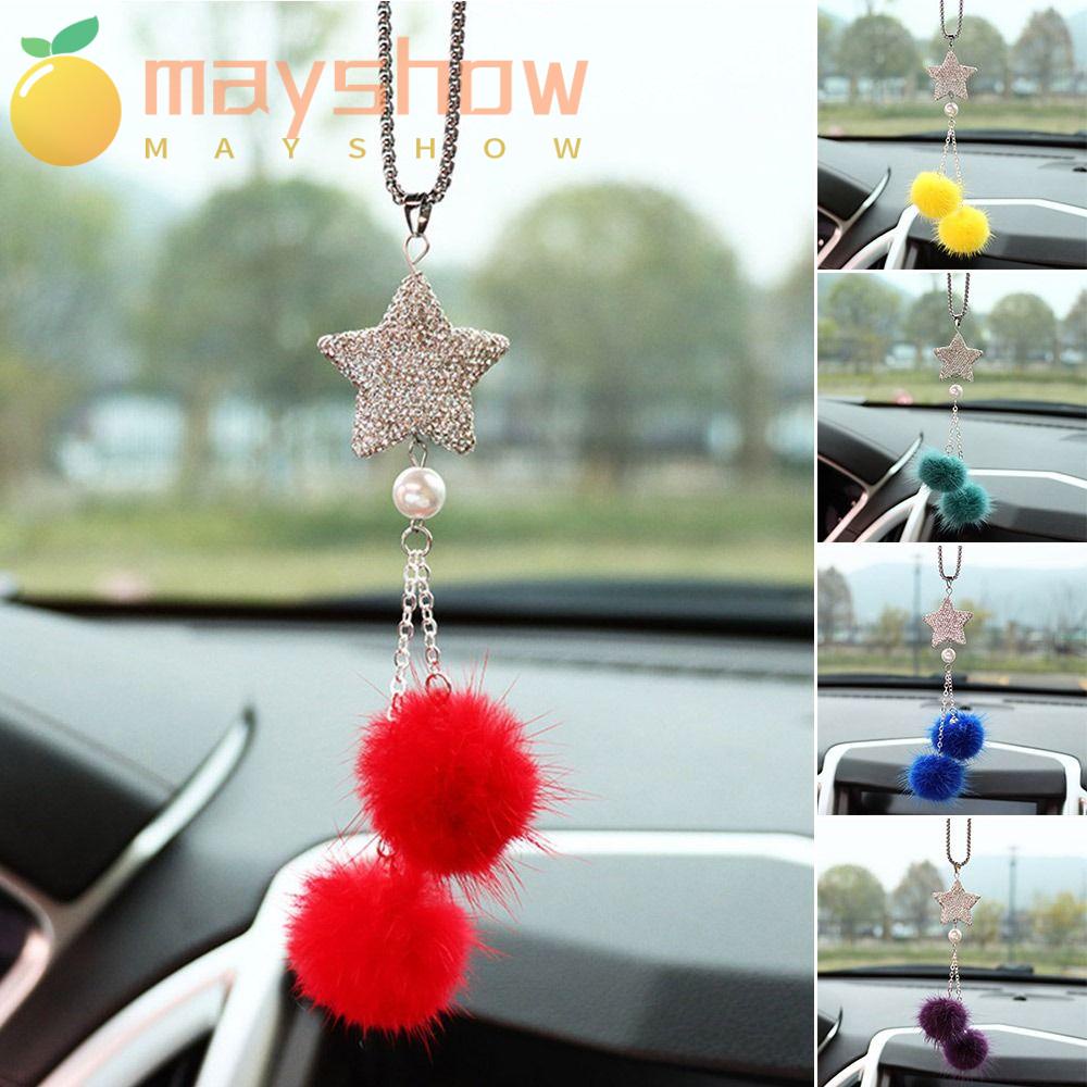 Xe MAYSHOW|Dây Chuyền Mặt Quả Cầu Lông Xù|Phụ Kiện Trang Trí Gương Chiếu Hậu Hình Ngôi Sao Năm Cánh
