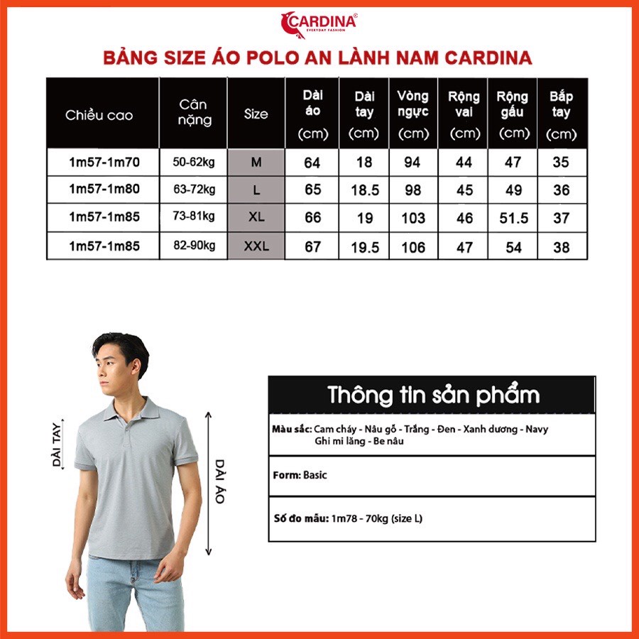 Áo Polo Nam 𝐂𝐀𝐑𝐃𝐈𝐍𝐀 Cao Cấp Chất Cotton Mỹ Áo Thun Cổ Bẻ Cộc Tay Mềm Mại Trẻ Trung Siêu Mát Khử Mùi 3APM01