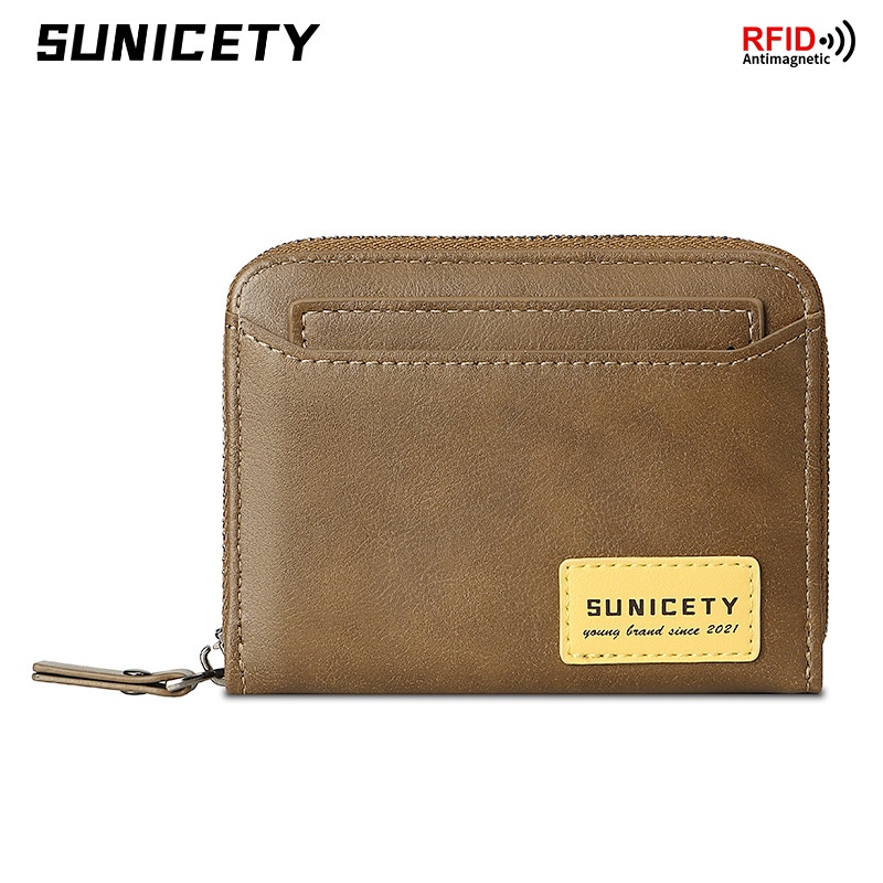 Ví Ngắn Đựng Thẻ Có Khóa Kéo Phong Cách Retro Cho Nam