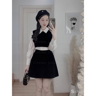 SET SƠ MI TRẮNG PHỐI GILE DẠ + CHÂN VÁY DẠ ✨