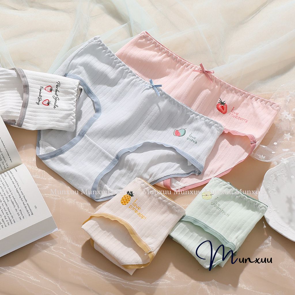 Quần lót nữ MUNXUU vải cotton trơn mềm mịn mát màu sắc trung tính họa tiết quả dâu dễ thương- QC140