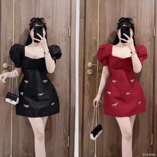 Đầm gấm tapta nơ