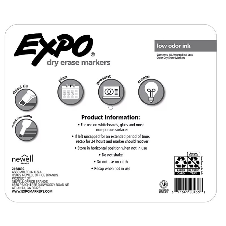 Bút Lông Viết Bảng Xóa Được Expo Low Odor Dry Erase Markers (Set 18 cây) của Mỹ