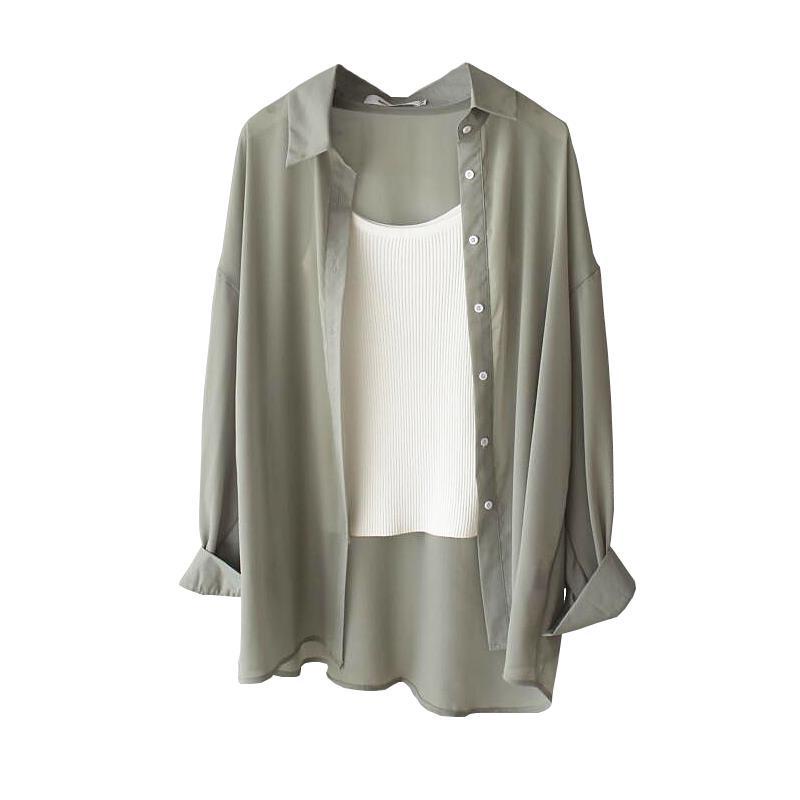 Áo Sơ Mi Chiffon Mỏng Tay Dài Chống Nắng Mùa Hè Thoáng Khí Mịn Màng Không Nhăn Phong Cách Mới 2023