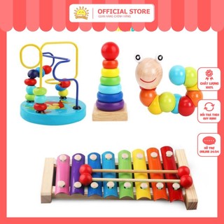 [ Hot ] Combo đồ chơi gỗ đồ chơi thông minh phát triển trí tuệ cho bé sâu- đàn-tháp-luồn hạt