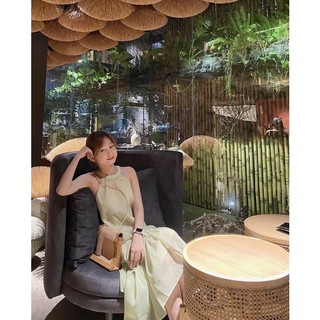 Đầm midi cổ yếm xanh mint