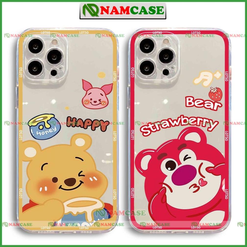 Ốp lưng gấu lotso cạnh vuông chống sốc silicon trong suốt bảo vệ camera iphone ip 6/6s/7/8/X/XS/11/12/13/14 Pro Plus Max