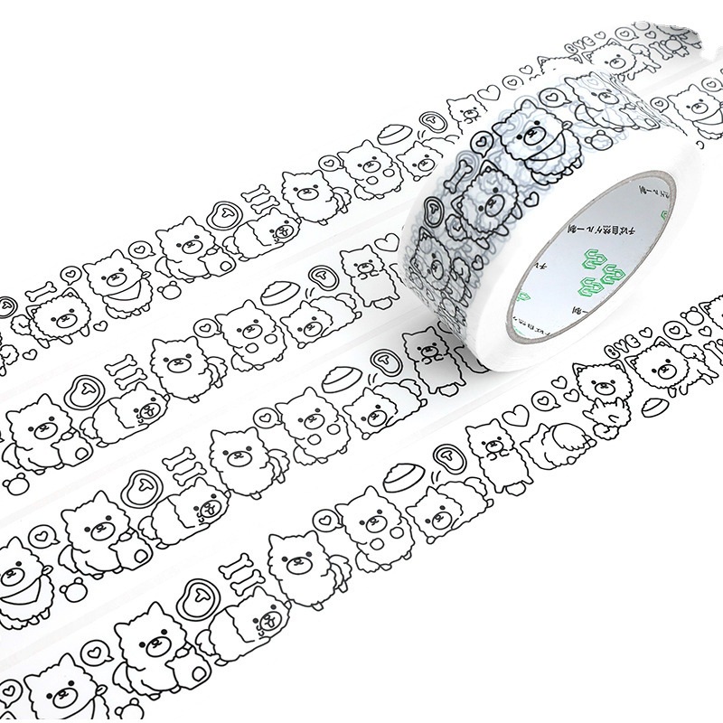 Băng keo hoạt hình, băng dính gói hàng họa tiết cún vàng, băng keo gói hàng