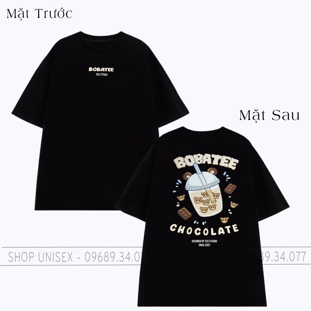 Áo thun nữ hình cốc trà sữa Bobatee Chocolate form rộng
