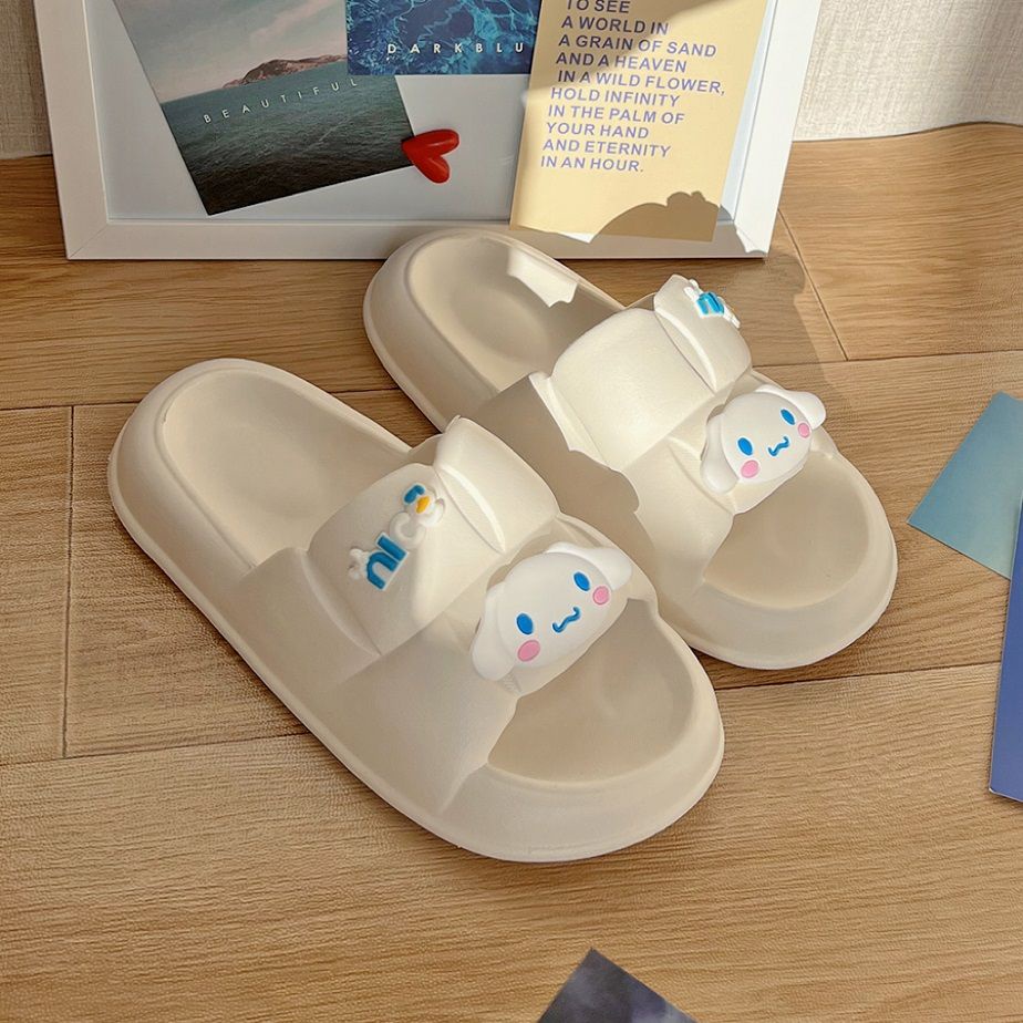 Dép bánh mì GAVINBROWN dày dặn chống trượt hình chú chó tai to màu trắng sữa thời trang mùa hè cho nữ
