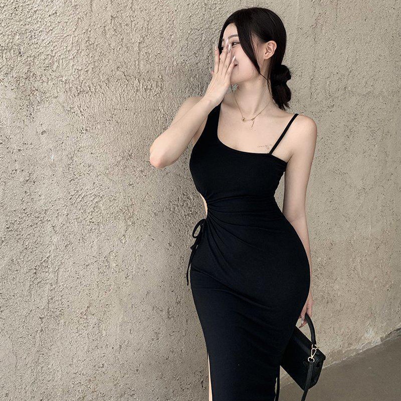 Đầm hai dây XINLANYASHE dáng lửng xẻ tà lưng vừa thời trang Hàn Quốc 2023 gợi cảm dành cho nữ