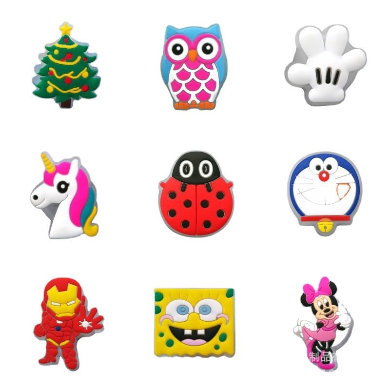 Phụ Kiện Trang Trí Giày Hình Người Nhện / Mickey / Jibitz / Doraemon Có Đèn LED Phát Sáng Dễ Thương