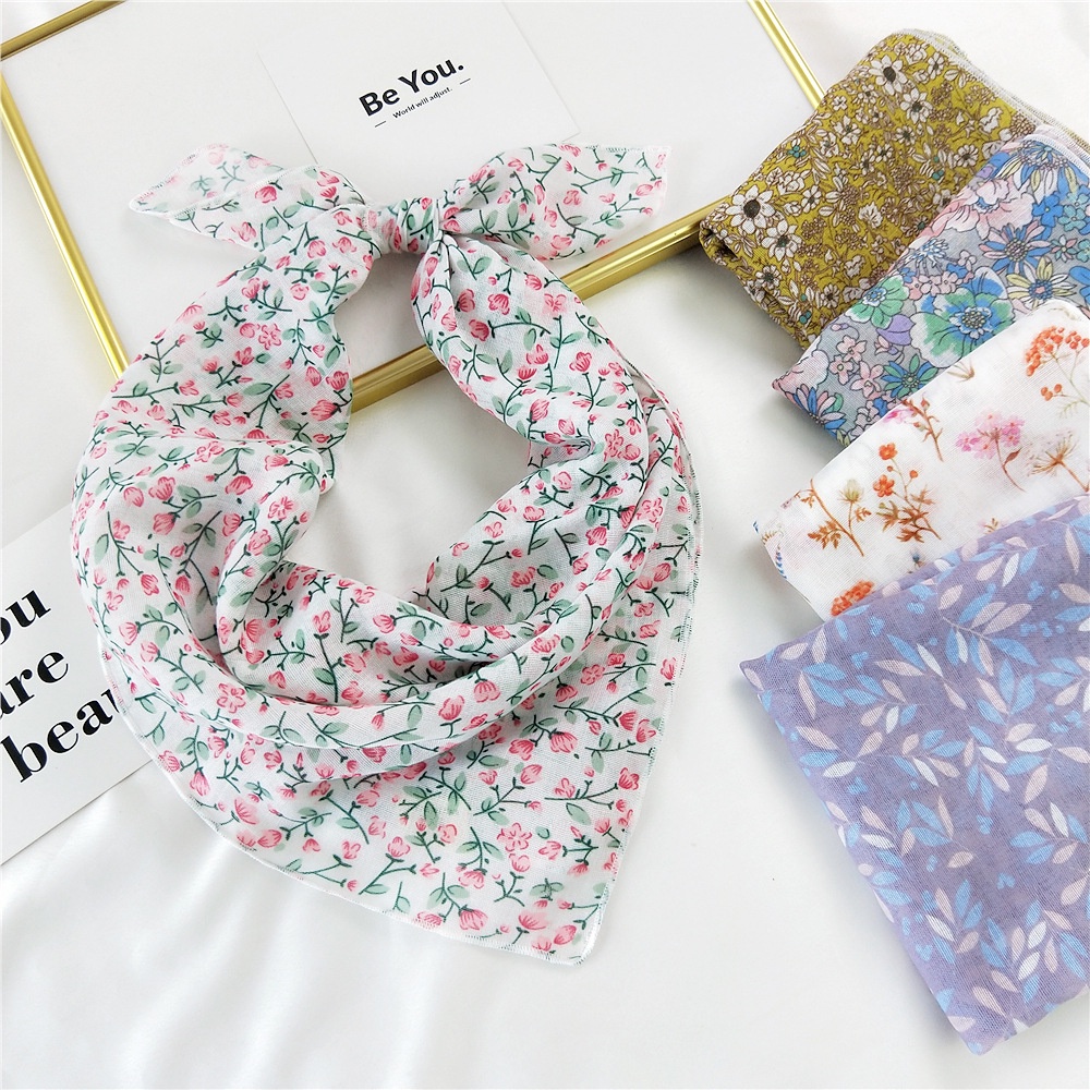 Khăn Quàng Cổ Hình Vuông Bằng Vải Cotton Lanh In Họa Tiết Hoa 58 Kiểu Hàn Quốc Thời Trang Xuân Thu Cho Nữ