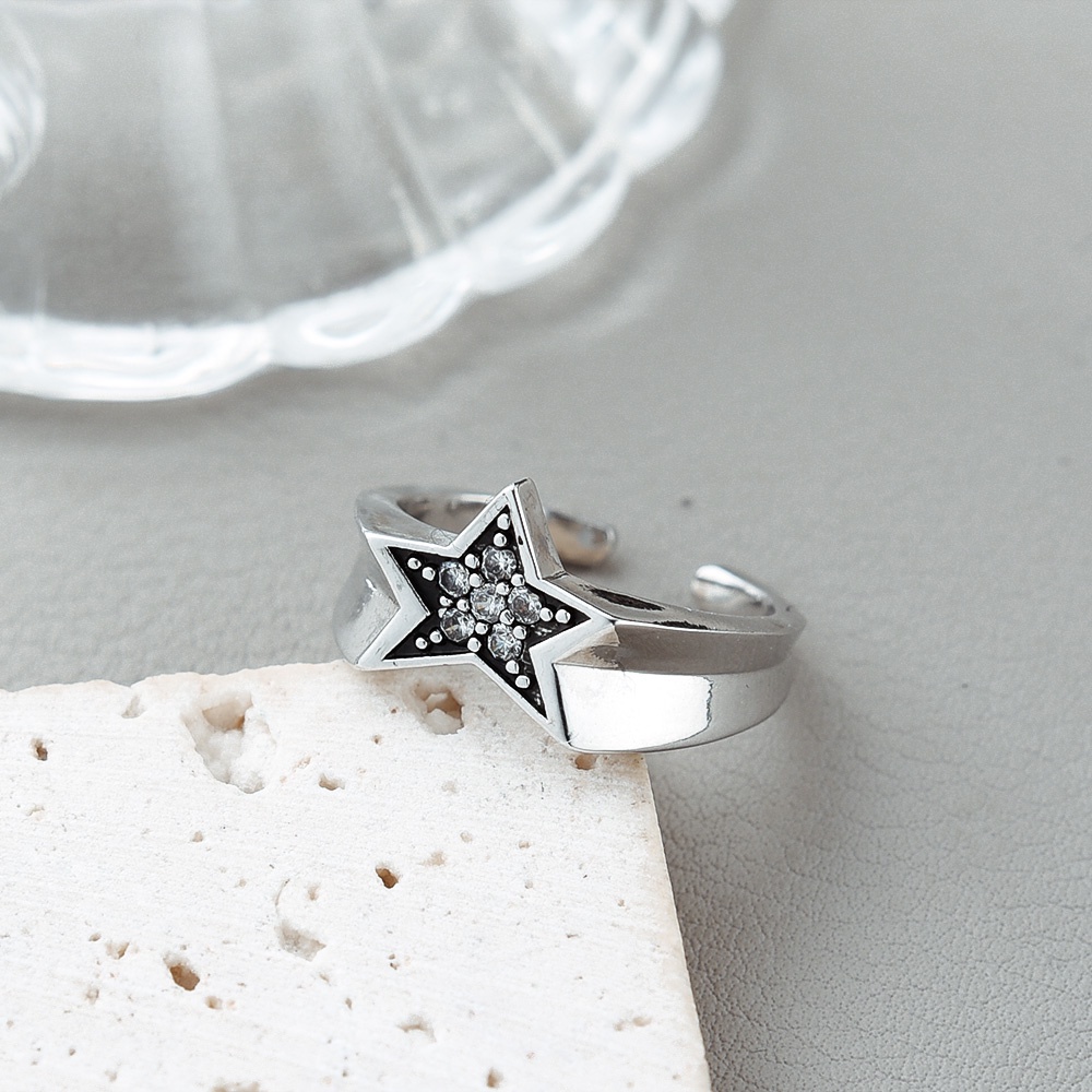 Nhẫn Hở Hình Ngôi Sao Năm Cánh Đính Đá zircon Thời Trang Cho Nữ