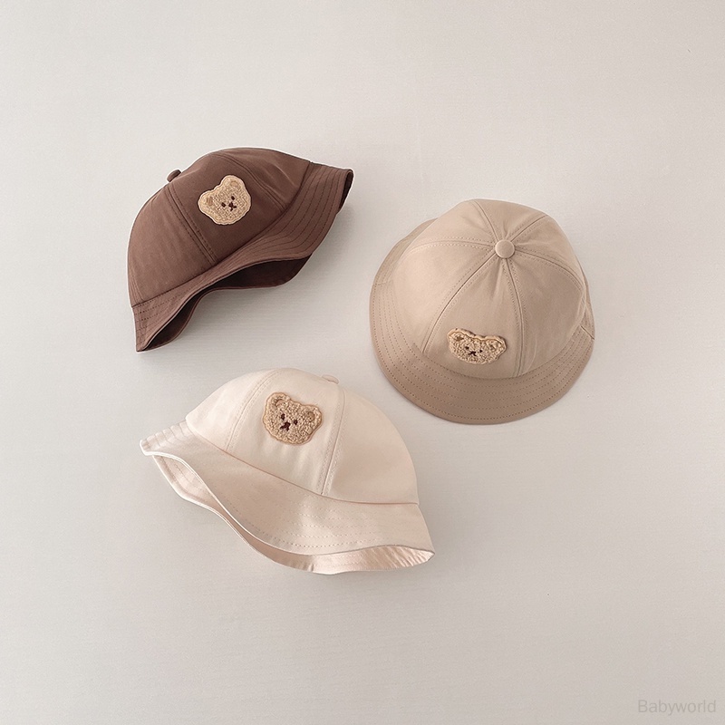 Mũ Tai Bèo Chống Nắng Màu Trơn Họa Tiết Gấu Hoạt Hình Dễ Thương Cho Bé