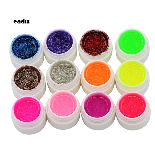 Set 12 Lọ Gel Kim Tuyến Nhiều Màu Sắc Dùng Để Trang Trí Móng Nghệ Thuật