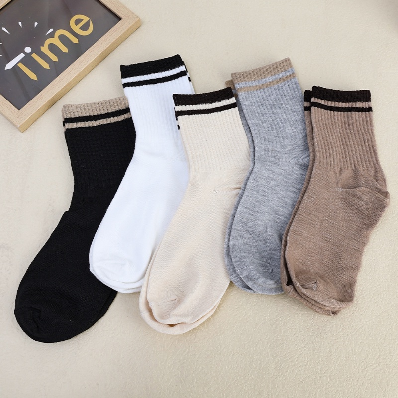 Set 5 Đôi Vớ Cotton Thoáng Khí Họa Tiết Kẻ Sọc Cổ Điển Dành Cho Các Cặp Đôi
