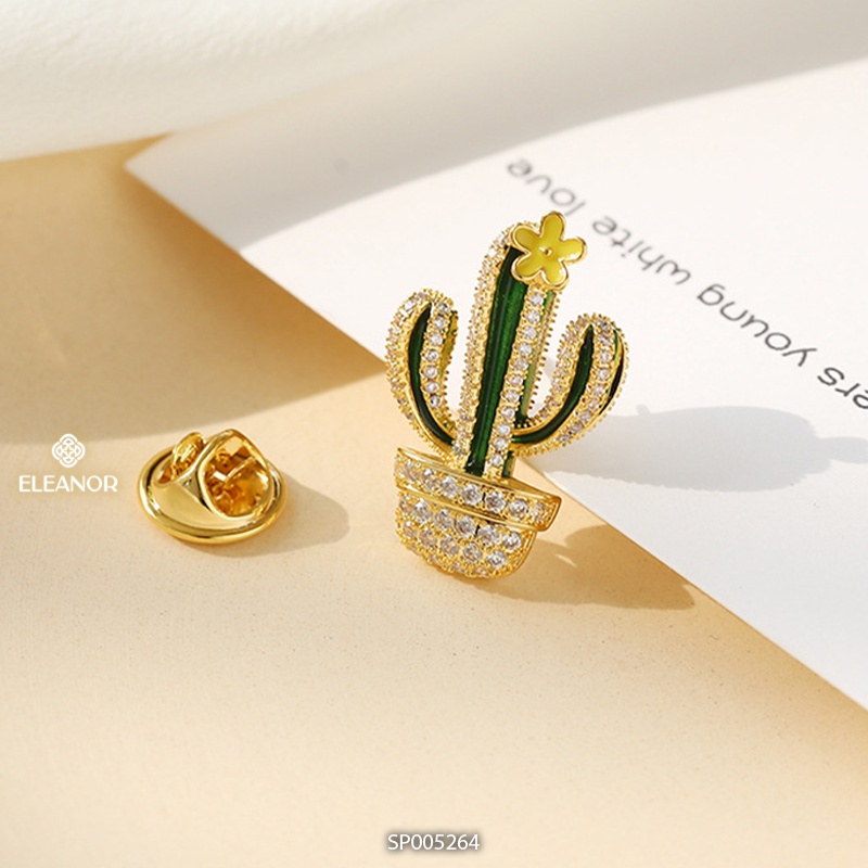 Ghim cài áo Eleanor Accessories hình xương rồng đính đá phụ kiện trang sức độc đáo 5264
