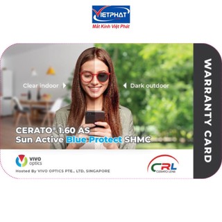 Tròng kính cận đổi màu ánh sáng xanh Cerato 1.60AS Sun Active Blue Protect chính hãng
