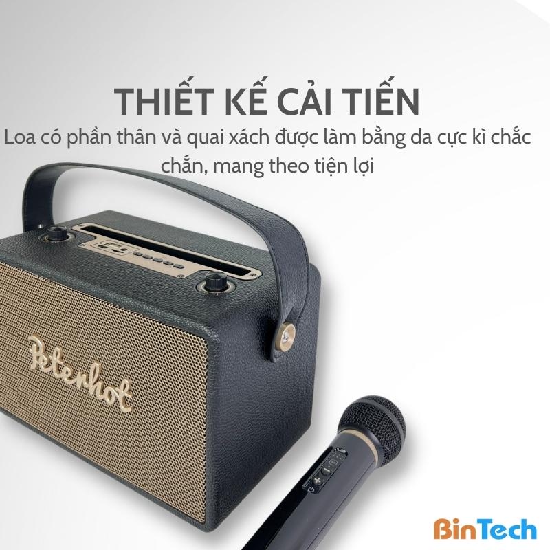 Loa Karaoke Bluetooth PeterHot A106W BINTECH, Loa Kèm 1 Mic, Âm Thanh Vòm Chân Thực, Công Suất Lớn, Kiểu Dáng Retro