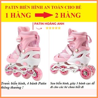 Giày trượt patin trẻ em chuyển bánh từ 1 hàng thành 2 hàng, patin biến hình, bánh đầu sáng đèn