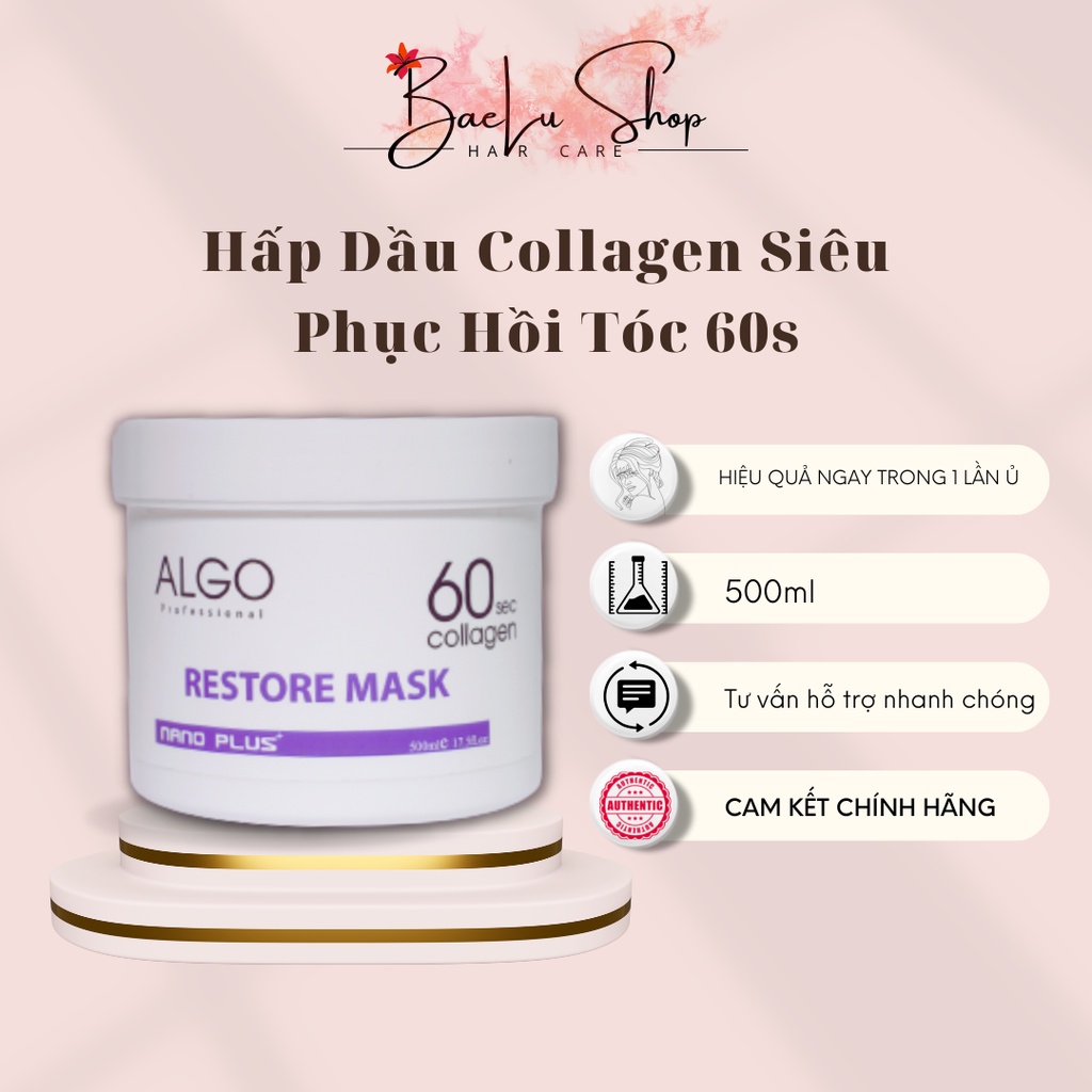 Mặt nạ dưỡng tóc siêu phục hồi tóc collagen 60s nano plus hủ 500ml