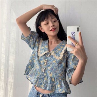 (Order) Áo hoa nhí cổ bèo siêu xinh ulzzang / Áo croptop kiểu nữ - Có ảnh thật