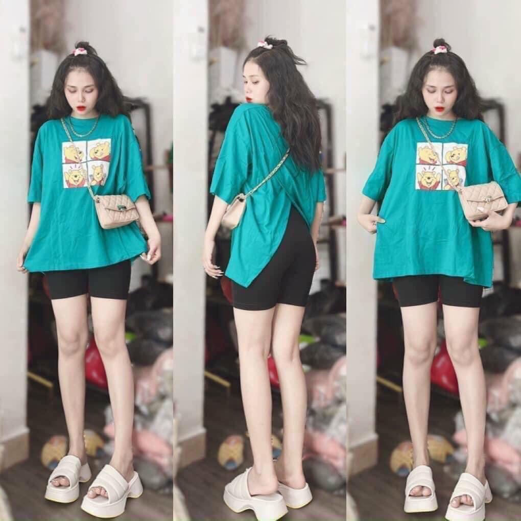 [3.3 Sales Freeship] Set áo thun from rộng in gấu xẻ lưng phối quần lửng, set bộ ngố in hình nhiều màu dễ thương mtb